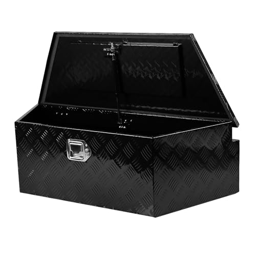 Aluminum Trailer Tongue Tool Box, 5 Bar Tread Wide Utility Toolbox for Pick Up Truck Bed RV Storage Organizer Tool Box with Lock Keys, Outdoor Trailer Pickup Underbody Tool Box 28 inch