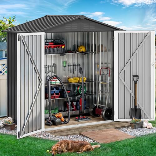 DWVO 10x8 FT Outdoor Storage Shed - Spacious Garden Tool Shed with Lockable Door - Durable Metal Yard Shed for Garden, Patio, and Backyard (Dark Gray)