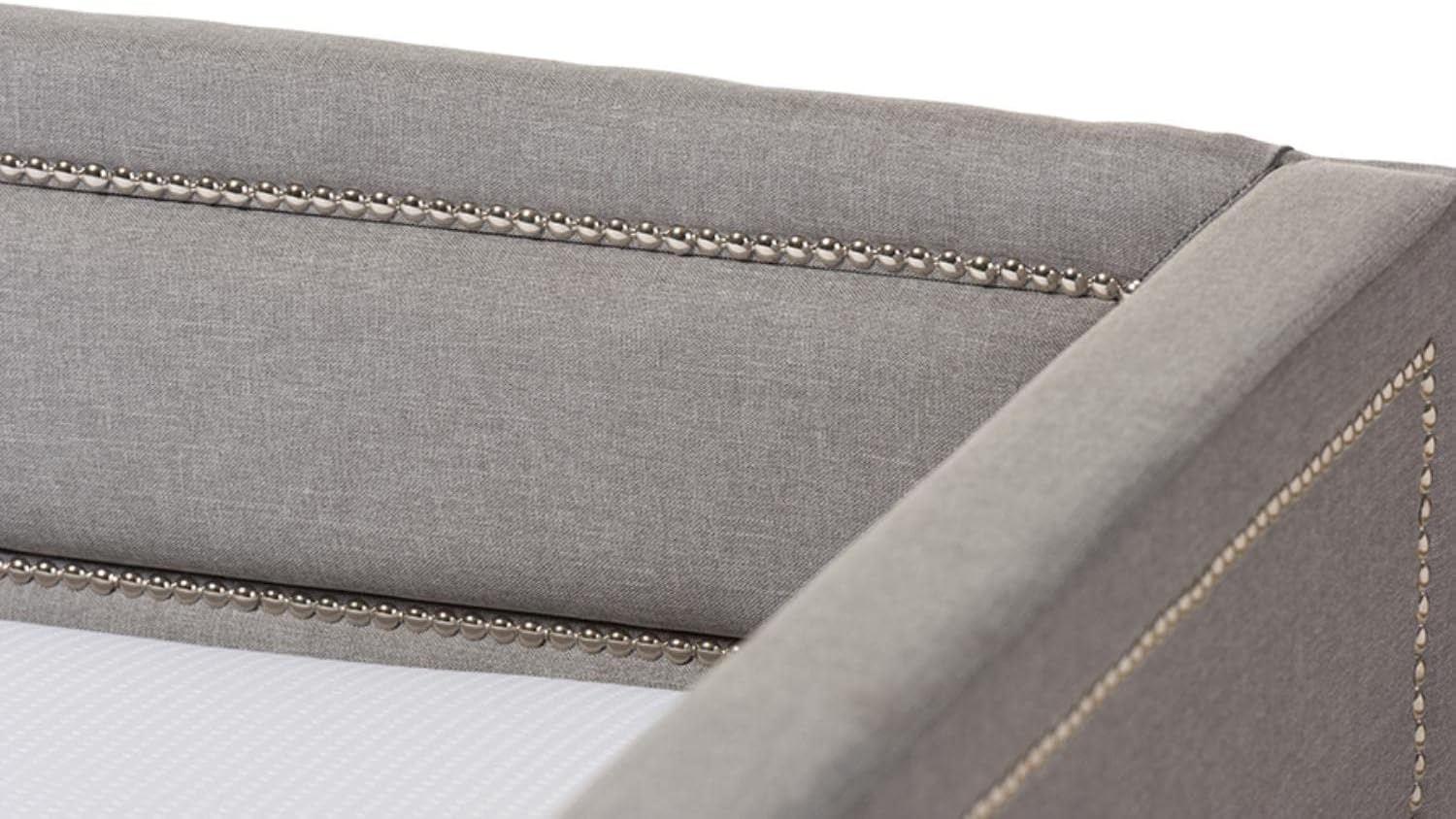 Baxton Studio Raymond Modern and Contemporary Grey Fabric Nail Heads Trimmed Sofa Twin Daybed with Roll-Out Trundle Guest Bed