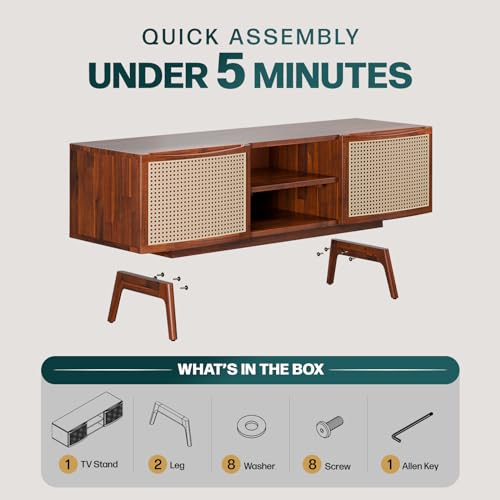 Bme Nancy Solid Acacia Wood Coffee Table for Living Room, Spacious Oval-Shaped 237 Lbs Top Capacity, Rattan Shelf Below, Mid Century, Rustic and Modern Style Living Room Furniture, Dark Chocolate