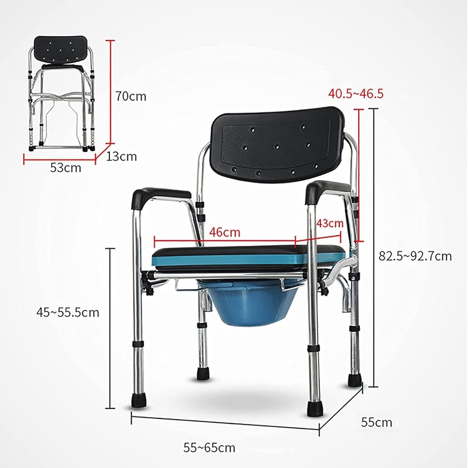 KOHARA Folding Commode Bedside Chair, Adjustable Height and Width Shower Chair with Arms and Back Toilet Chair with Padded Seat Mobile Toilet for Adults Elderly Handicap Green (Green)