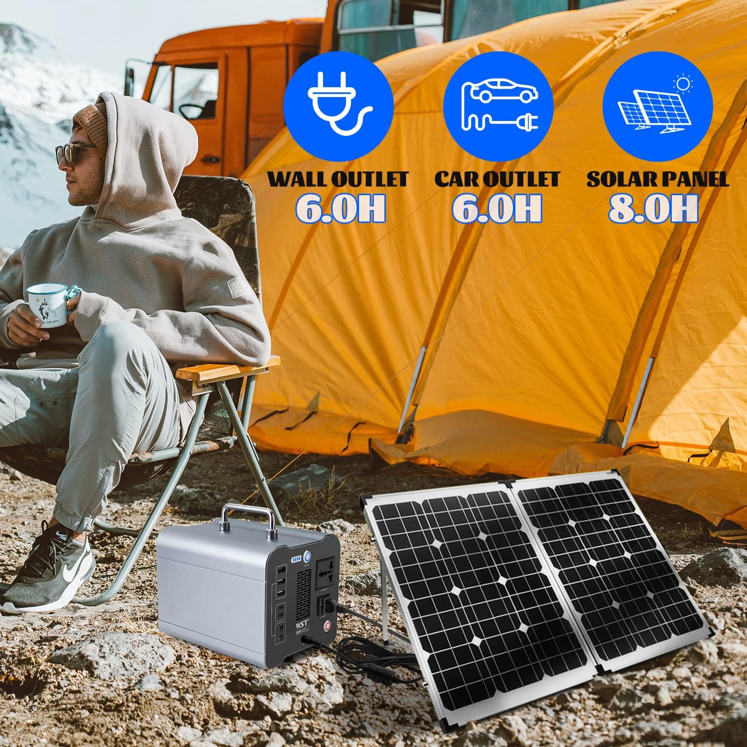 Portable Power Station, Energy Storage Power Bank Backup Lithium Battery, 110V/300W Pure Sine Wave AC Outlet, Solar Generator (Solar Panel Not Included) for Outdoors Camping Travel Hunting,Blackout