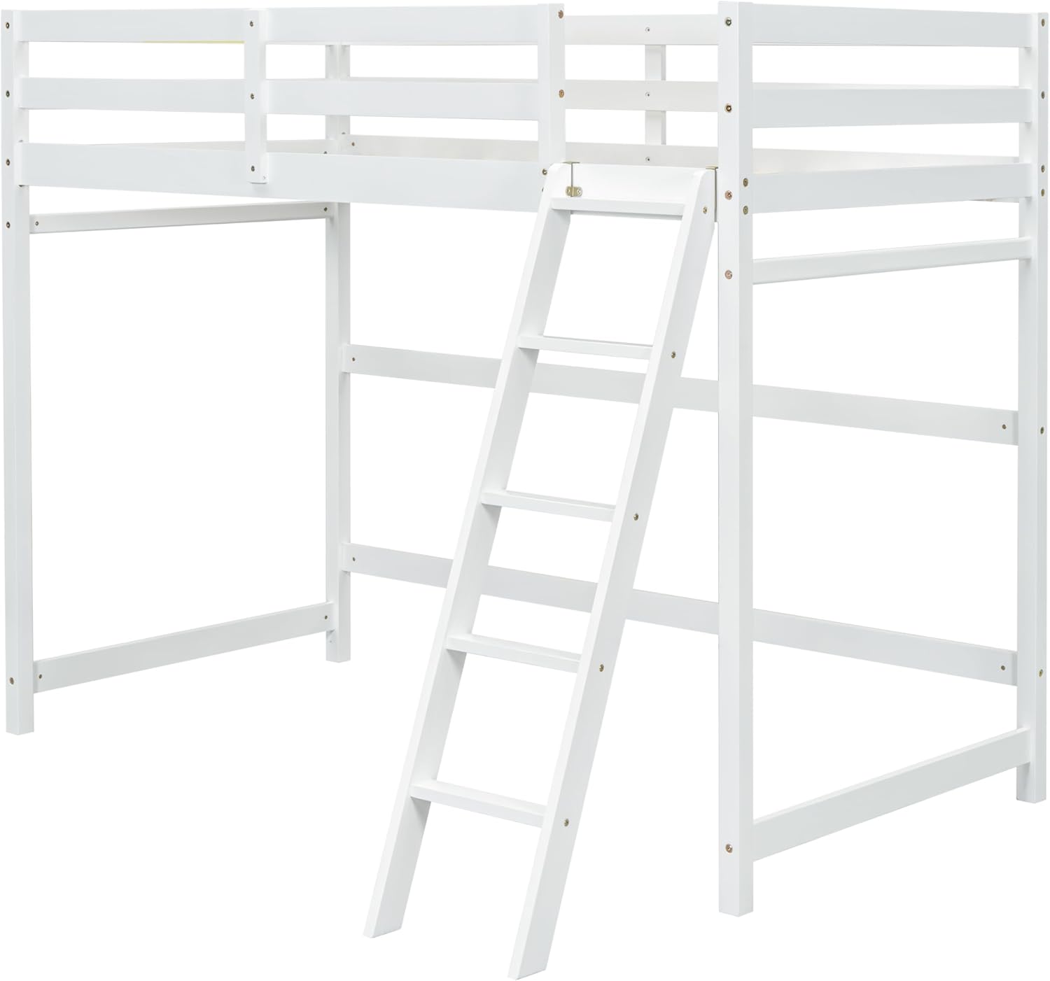 Twin Size High Loft Bed with Ladder Safety Guardrail,Wooden Loft Bed Frame for Kids/Teens,Space-Saving Design for Boys/Girls Bedroom,Easy Assemble,No Box Spring Needed,White