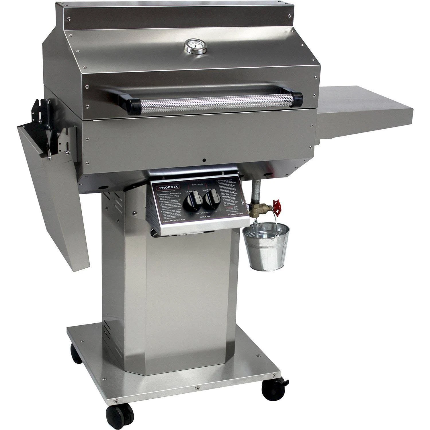 Phoenix Grill SD Stainless Steel Propane GAS Riveted Grill Head on Stainless Steel Pedestal Cart