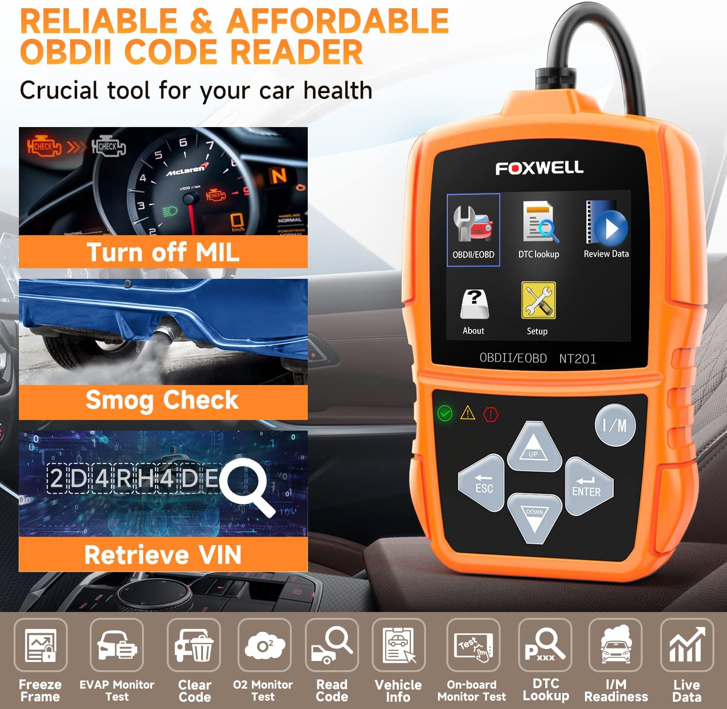 FOXWELL Code Reader NT614 Elite OBD2 Scanner Diagnostic Tool and FOXWELL NT201 OBD2 Scanner Car