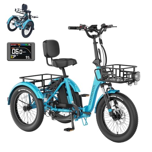 MOONCOOL Electric Trike, Electric Tricycle for Adults, 20" Folding 3 Wheels Electric Bicycle Bikes, 48V 500W/750W Motorized Electric Ebike with Aluminum Frame, Removable Battery and Basket