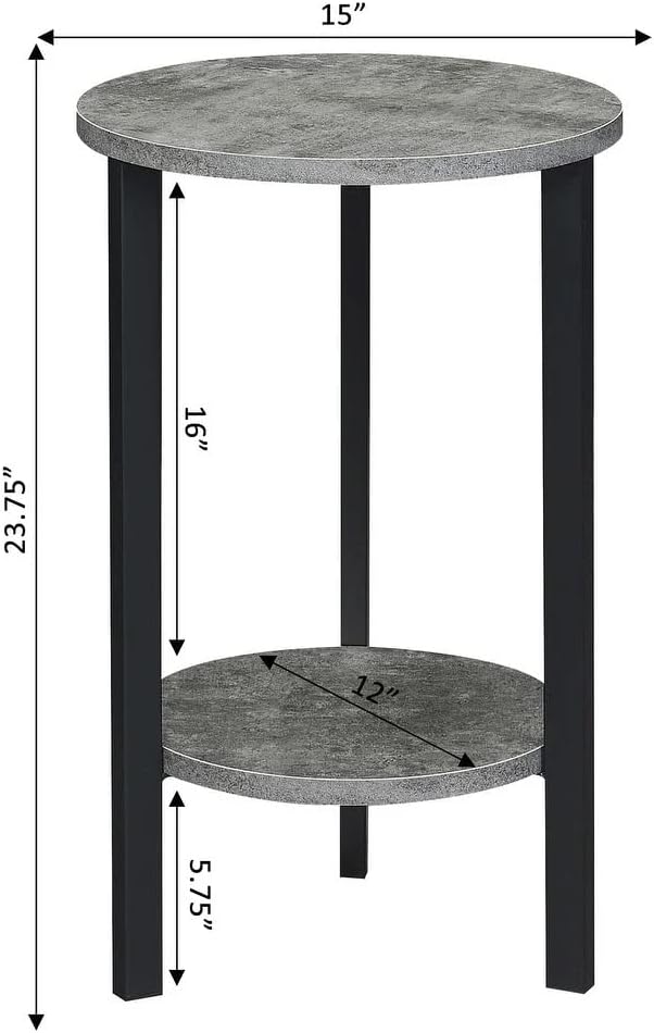 Modern Chic Style 24" Tall Round Rustic Plant Livingroom End Table | Compact Frame Faux Birch Top,Spacious Bottom Shelf for Storage | Durable Black Color Solid Metal Frame,Rich Luxurious Look
