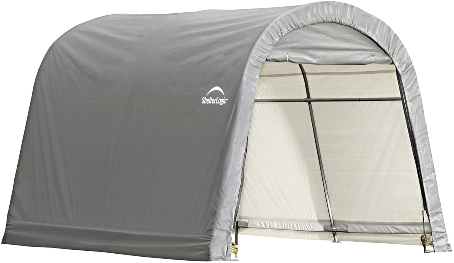ShelterLogic 10' x 10' Steel Shed-in-a-Box Round & Peak Roof Outdoor Storage Sheds with Waterproof Covers, Grey