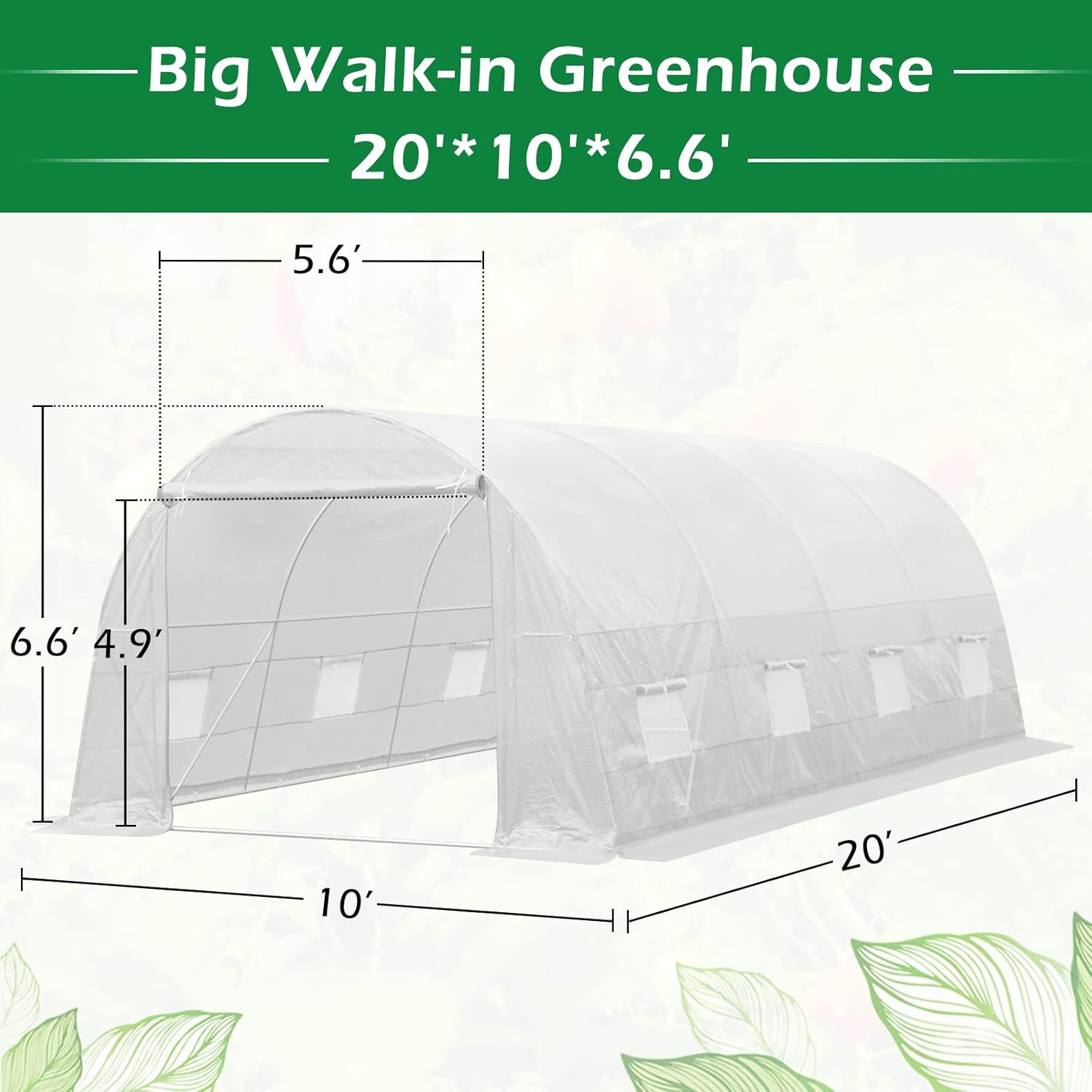 YOLENY 20' x 10' x 7' Greenhouse Large Gardening Plant Hot House Portable Walking in Tunnel Tent, White