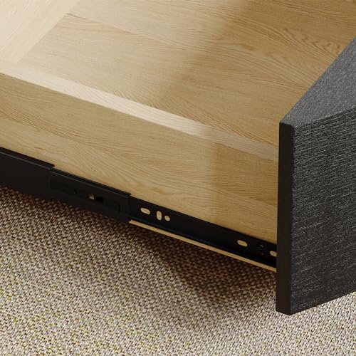 POVISON Modern Round Coffee Table with Storage, Sintered Stone Top Drum Coffee Table with Drawers, Oak Veneer, Circle Coffee Tables for Living Room, 35.43", Fully Assembled