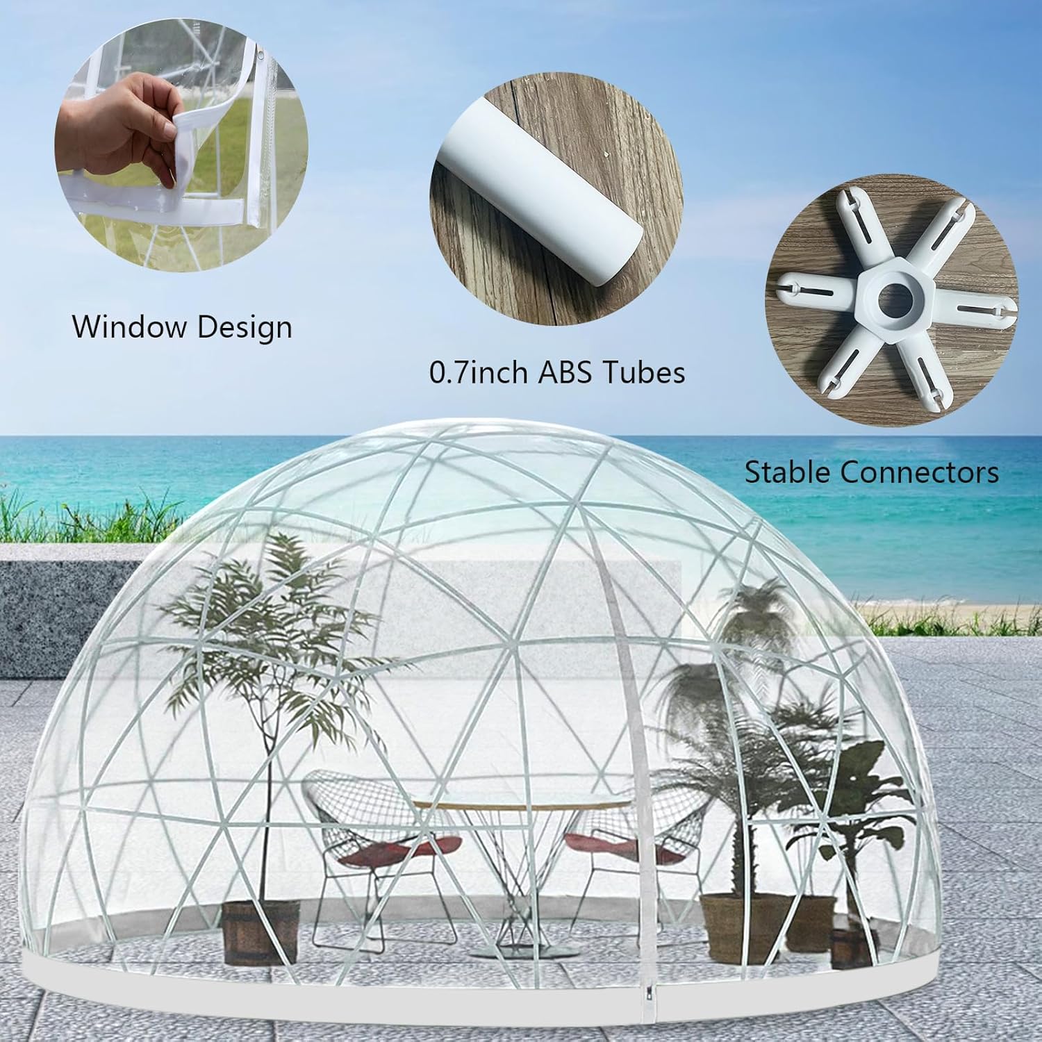 12FT Bubble Tent Dome, Outdoor Geodesic Dome Tent for 4-8 Person, Upgraded Garden Igloo with Triangular Transparent Window, Waterproof Clear Dome Tent Suitable for Camping, Party, Christmas Day