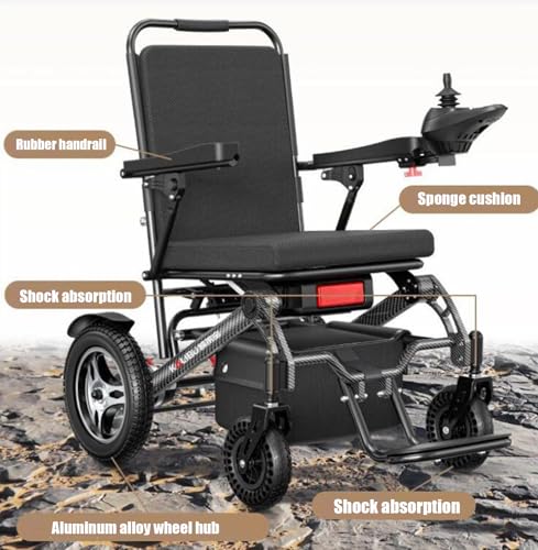 Intelligent Power Wheelchairs Foldable Electric Wheelchairs for Adults 360° Joystick Control -12.4 mi Cruise Range-All Terrain Electric Wheelchair Support 300lbs, Airline Approved (Silver)
