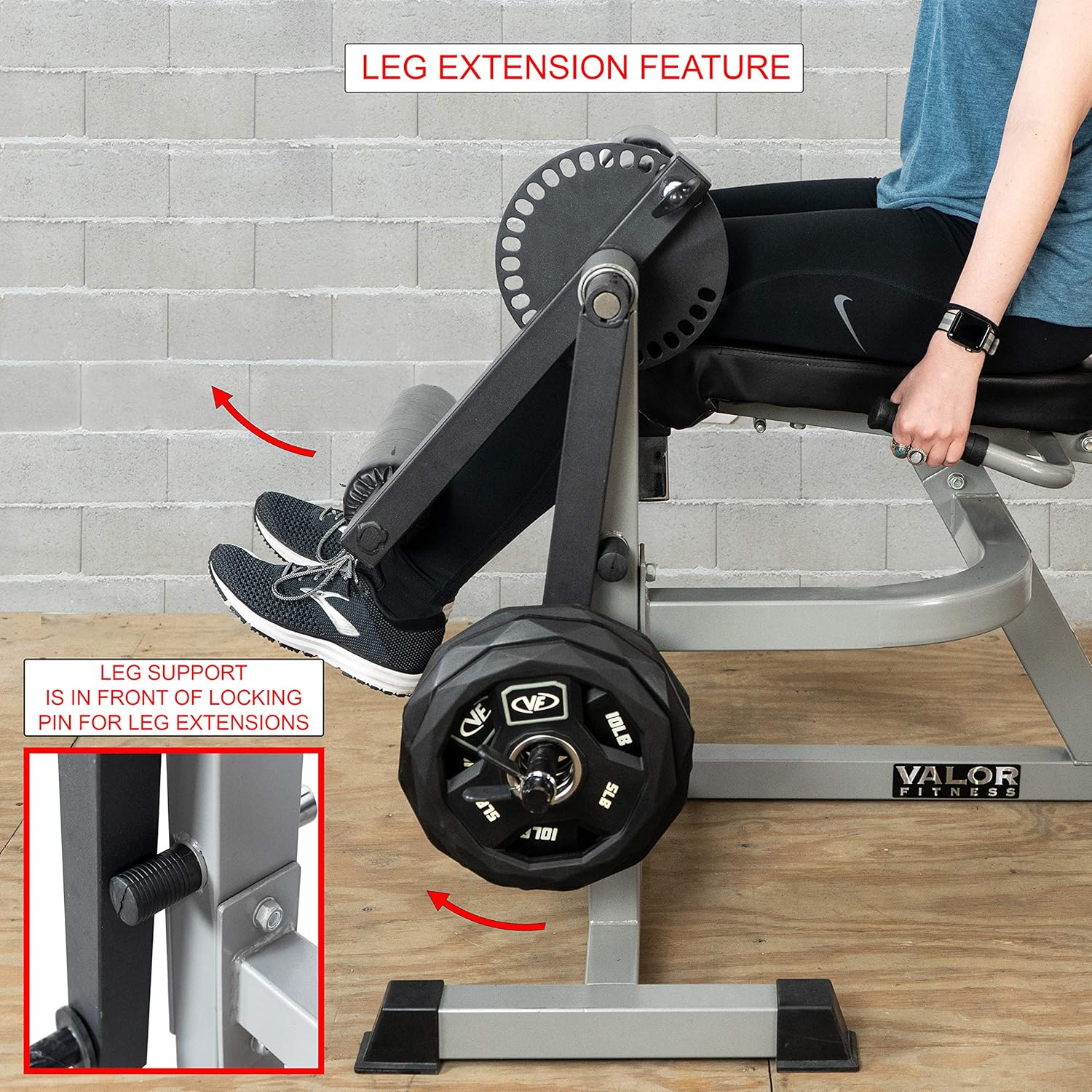 Valor Fitness CC-4 Adjustable Leg Curl Extension Machine 8 Positions- Plate Loaded Max Weight 150 lbs - Home Gym Hamstring Workout, Quad Exercise Equipment