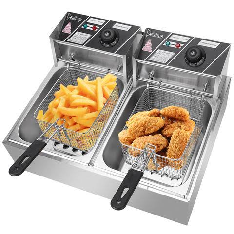 Zokop 12L 5000W Electric Deep Fryer with Basket Stainless Steel Double Cylinder Electric Fryer for Home and Commercial Use Eh82