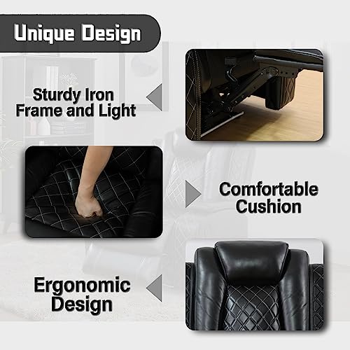 Power Recliner Sectional Sofa with LED Light, Breathing Leather Recliner Sofa Couch with USB Port/Cup Holder/Storage for Living Room (6 Seat Reclining Sectional Couch, Black)
