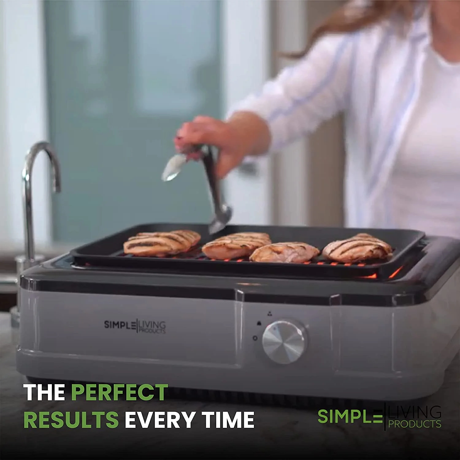 Simple Living Infrared Electric Indoor Smokeless Grill  Non Stick Ceramic 8x14" Grilling Surface  Consistent 446?F Temperature  BBQ Char Grilled Results with Virtually ZERO SMOKE