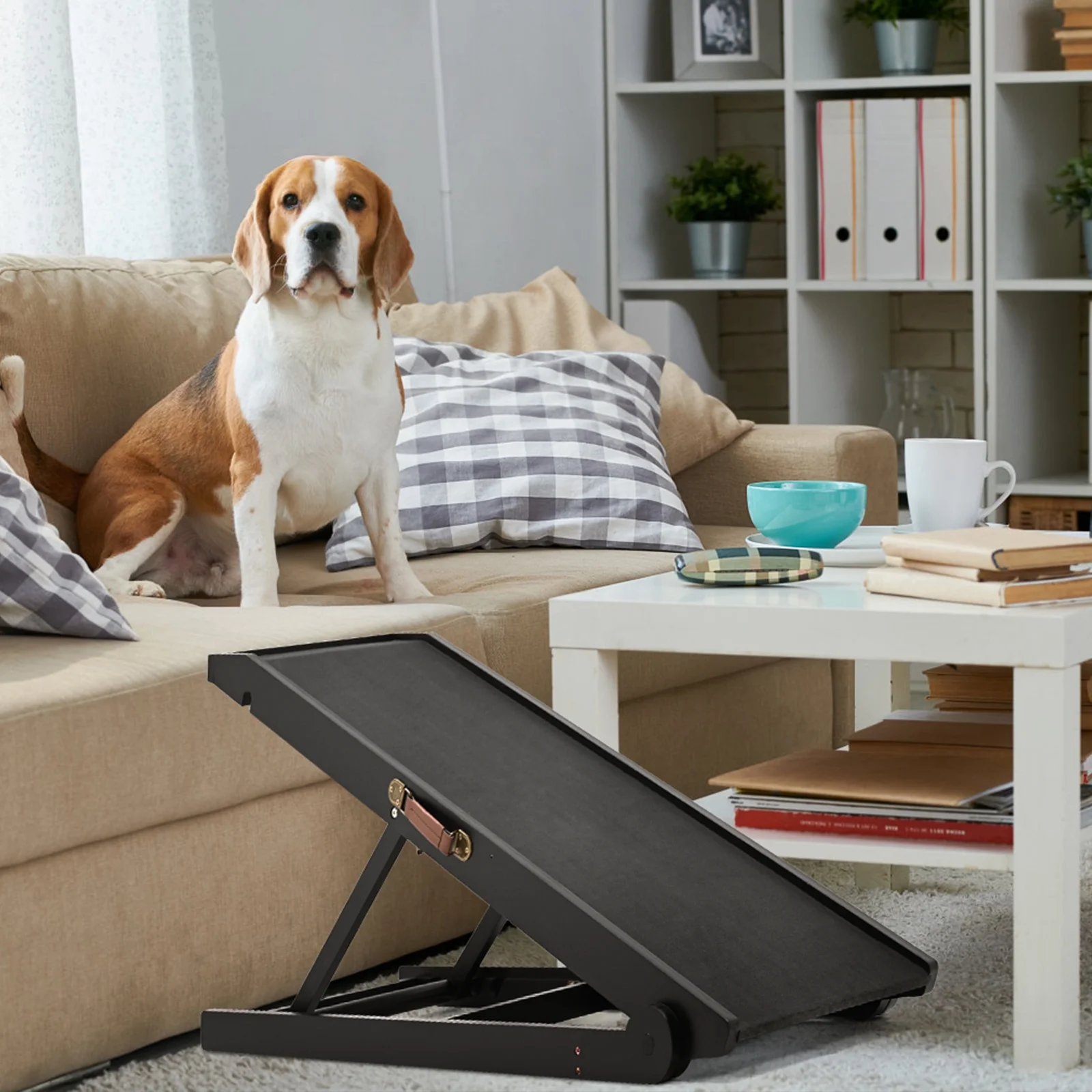 Slsy Dog Ramp with Upgrade Rubber Mat, 4 Level Adjustable 41.3" Folding Pet Ramp for Bed, Couch, SUV, for Small & Large Old Dogs & Cats, Supports up to 150 lbs