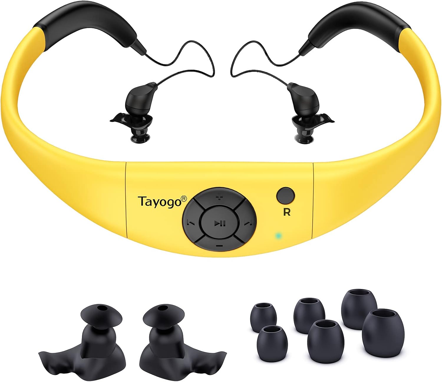 Waterproof Mp3 Player for Swimming, Tayogo IPX8 8GB Underwater Swim Headphones for Sports(4 Pairs Earplugs)-Yellow Pack of 2