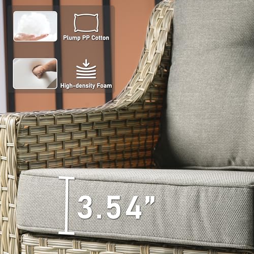 6 Piece Patio Furniture Sets with Fire Pit Table,Outdoor Wicker Furniture Set,All Weather Resistant Outside High Back Rattan Conversation Set for Out Door(Red)