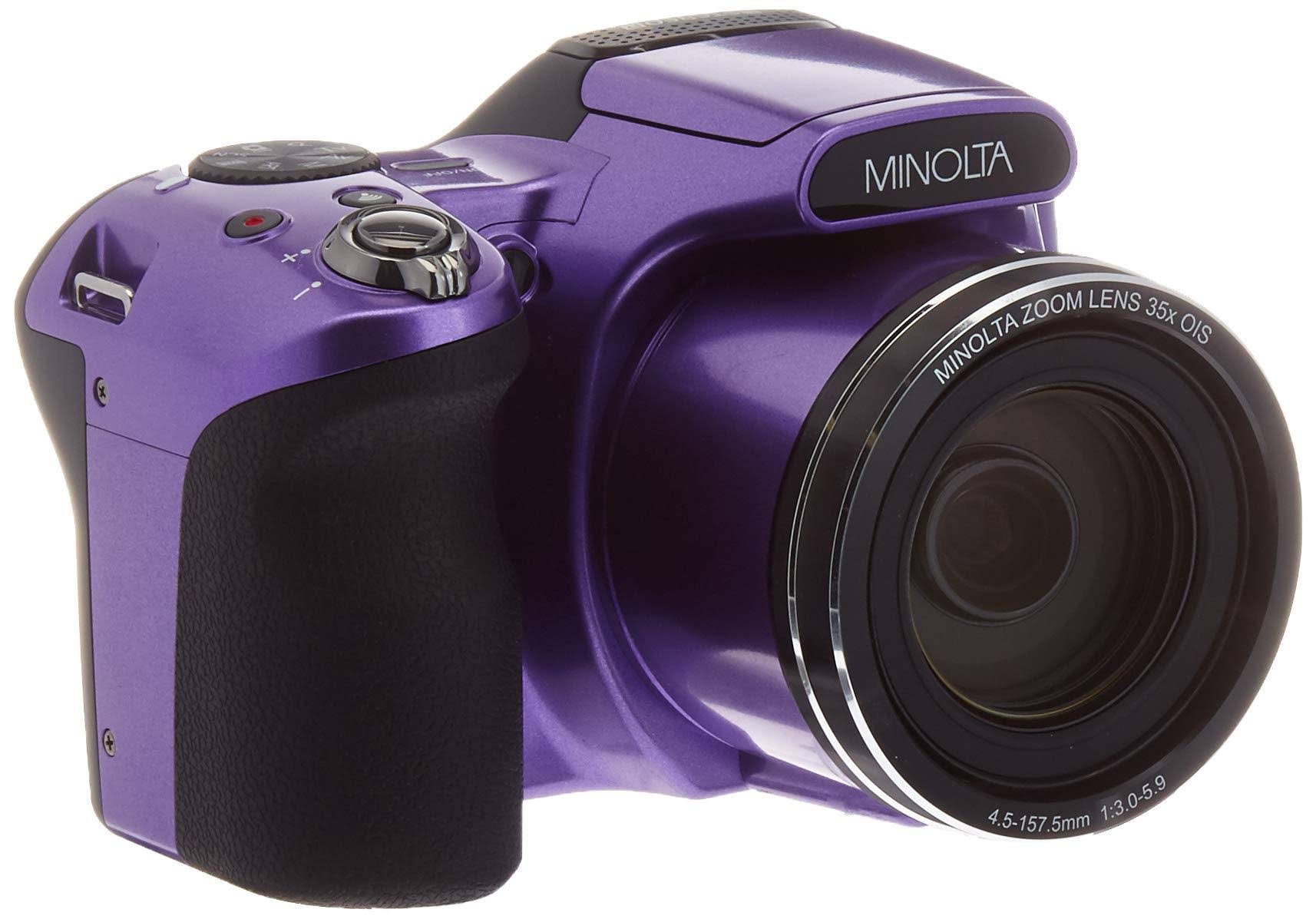 Minolta 20.0-Megapixel 1080p Full HD Wi-Fi Mn35z Bridge Camera with 35x Zoom (Purple)