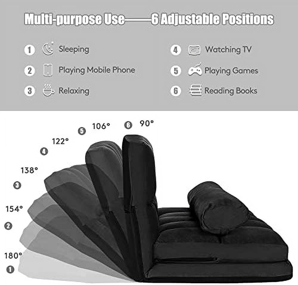 RUNFAYBIU Foldable Floor Sofa  6-Position Adjustable Lounge Couch with 2 Pillows &amp; Suede Cloth Cover  Modern Lounge Mattress Video Gaming Lazy Couch  Floor Seating Sofa  71" x 44.