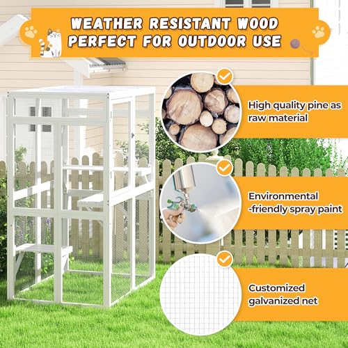 Catio Outdoor Cat Enclosure, Wooden Catio with Window Access for Patio, Indooe Kitty House (Black)
