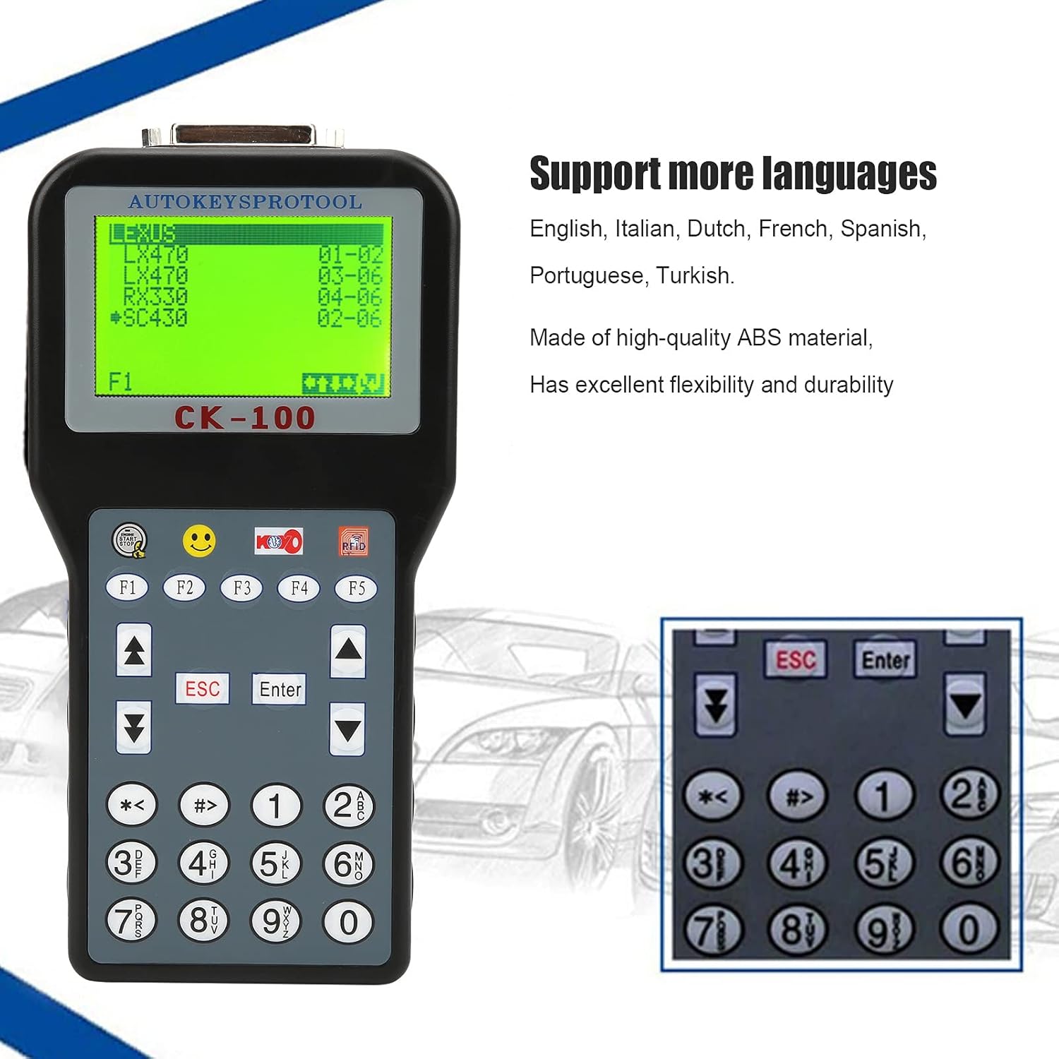 Car Key Programmer Transponder, V99.99 ABS Auto Programming Tool Sensitive Multi‑Language US Plug 100‑240VCar Accessory