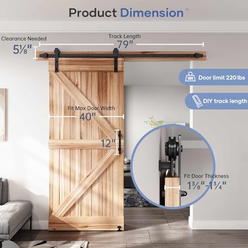 EaseLife 12 FT Double Sliding Barn Door Track and Handle Hardware Kit,Straight Pulley,Slide Smoothly Quietly,Easy Install (12FT Track Kit for 33"~36" Wide Double Door)