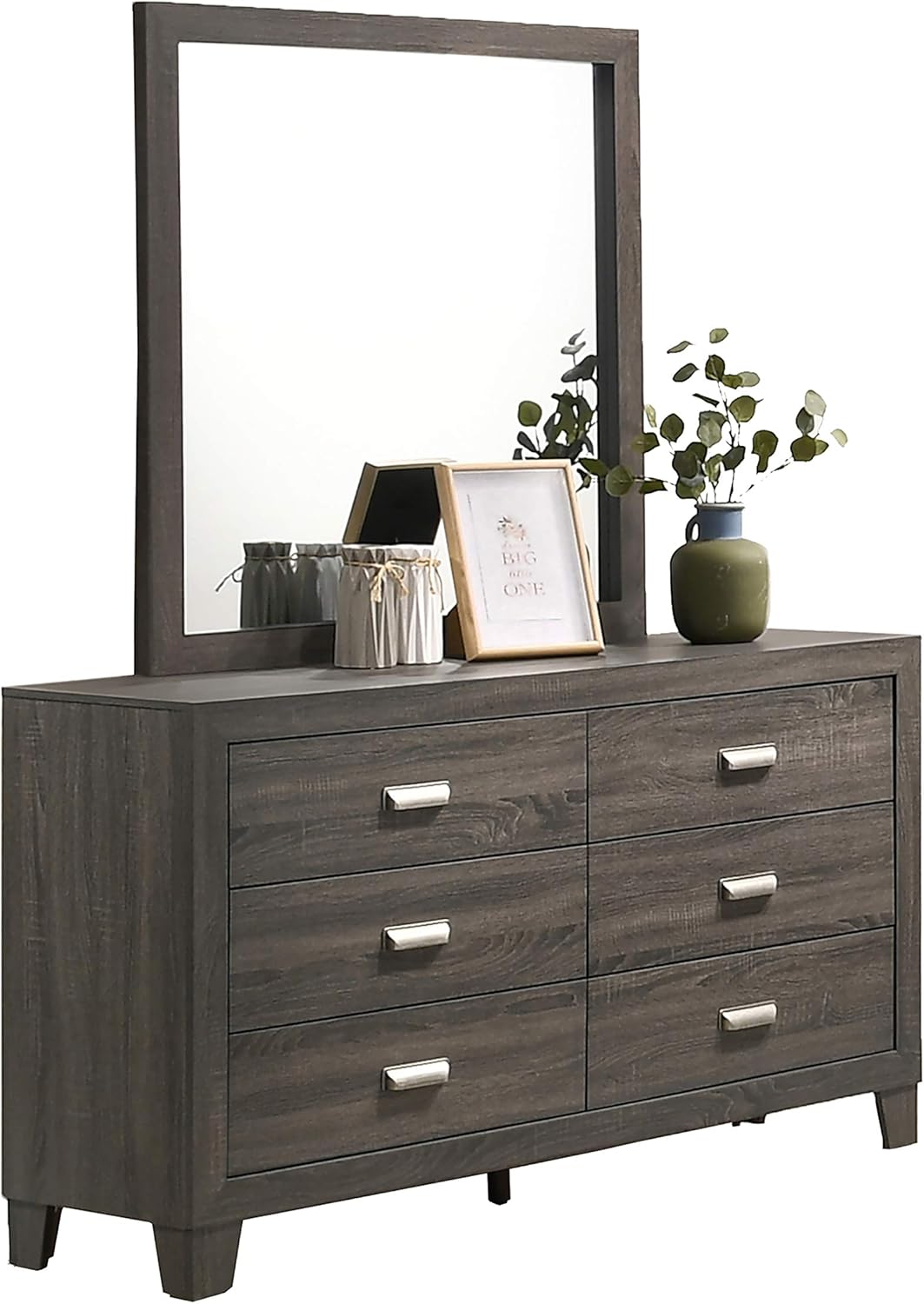 5PC Queen Bed + Dresser + Mirror + 2 Nightstands, Gray