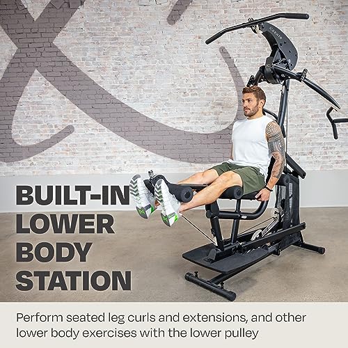 Centr Body Weight Home Gym Machine - Upper & Lower Body Weight Machine & Home Gym System with Multifunctional Cable for Full Body Workout Set - Exercise Equipment with Leg Extension & Leg Curl Station