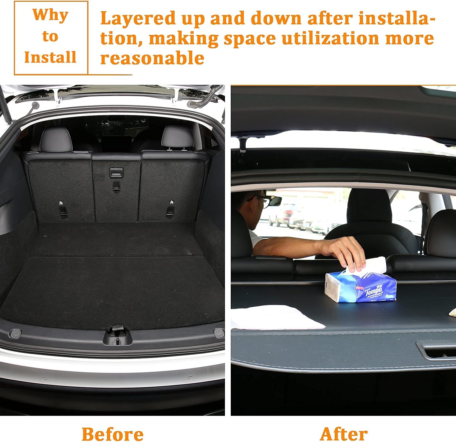 Carwiner Cargo Cover for Tesla Model Y Retractable Rear Trunk Parcel Shelf Security Cover Shielding Shade Accessories Pack of 2