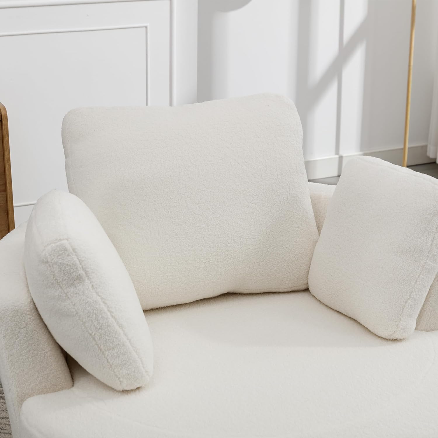 HomSof 42.2" W Swivel Accent Barrel Chair and Half Swivel Sofa with 3 Pillows 360 Degree Swivel Round Sofa Modern Oversized Arm Chair Cozy Club Chair for Bedroom Living Room Lounge Hotel,Ivory Sherpa