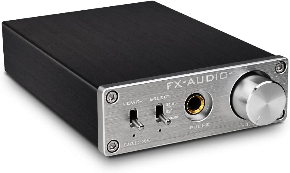 FX-Audio DAC-X6 Mini HiFi 2.0 Digital Audio Decoder DAC Input USB/Coaxial/Optical Output RCA/Headphone Amp 24Bit/96KHz DC12V (Black)