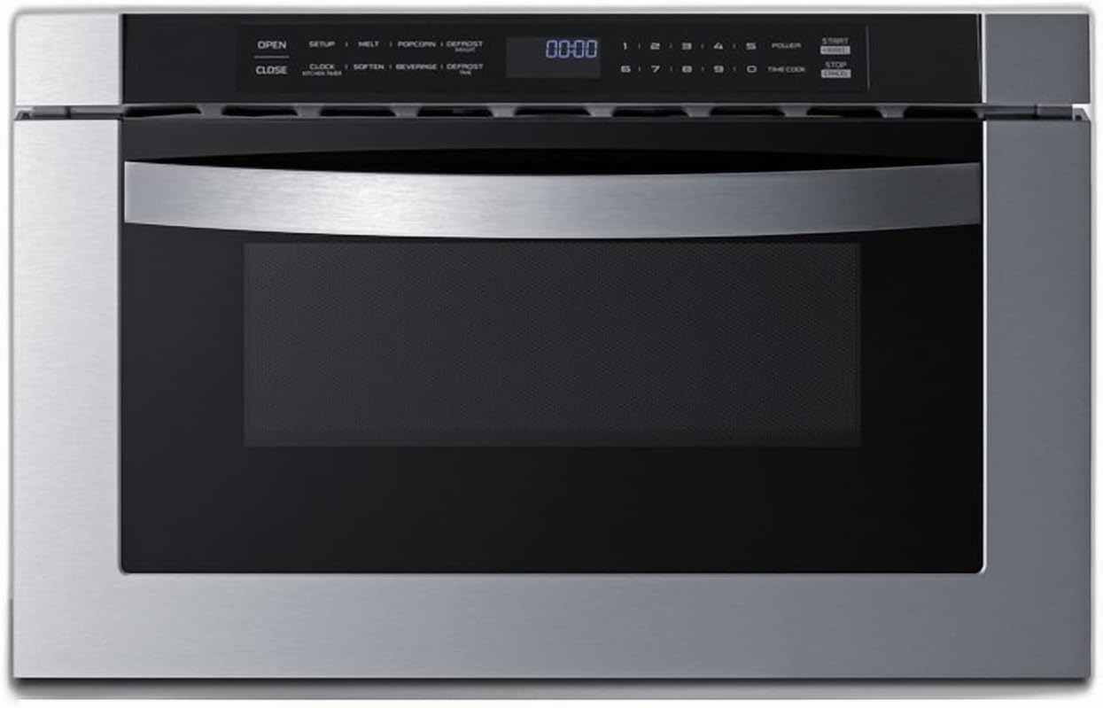Summit Appliance MDR245SS 24" Wide Built-In Drawer Microwave for Installation in Wall or Island Openings, 1.2 cu.ft. Interior, 115V AC/60 Hz, Black/SS
