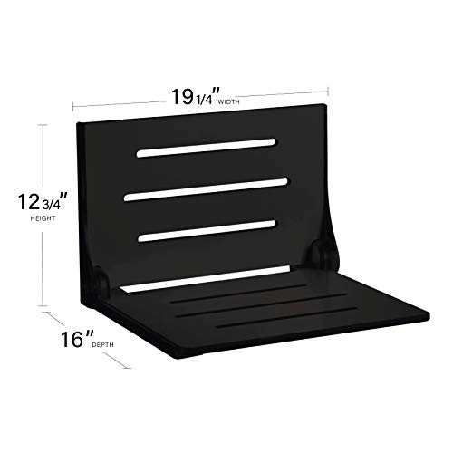 Seachrome Silhouette Folding Wall Mount Shower Bench Seat, Black Seat with White Frame