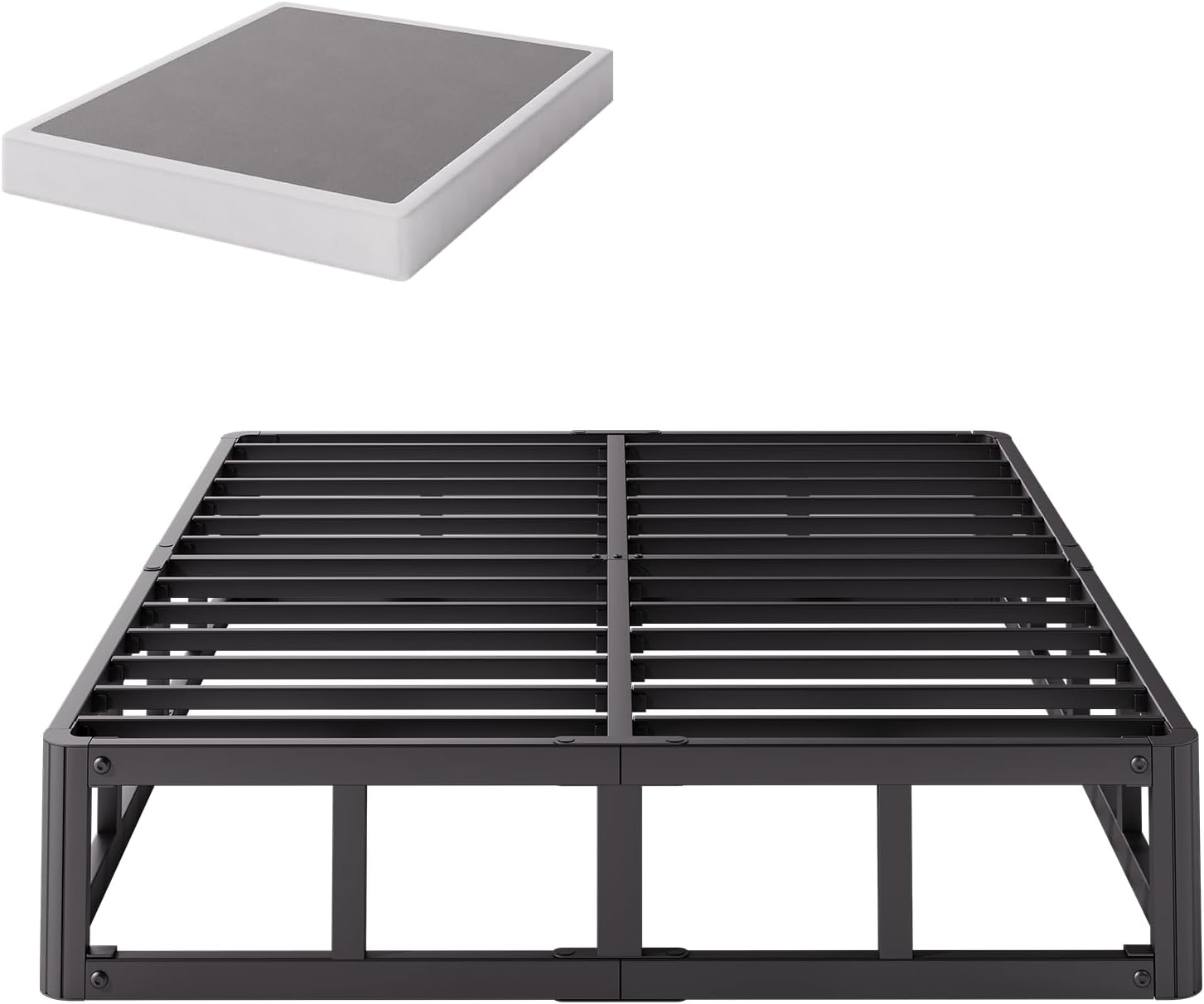 9 Inch High Full Box Spring, Low Bed Frame with Fabric Cover, 3500 Lbs Heavy Duty Metal Mattress Base, Easy Assembly, Noise Free