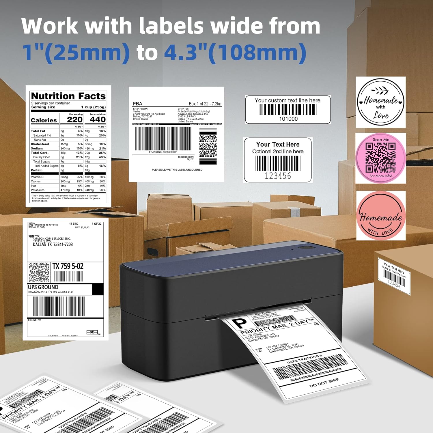 Shipping Label Printer, Thermal Label Printer Work with Windows & macOS, Thermal Printer for Shipping Labels, 152mm/s, Compatible with Amazon, Ebay, Esty, Shopify, UPS, FedEx, USPS