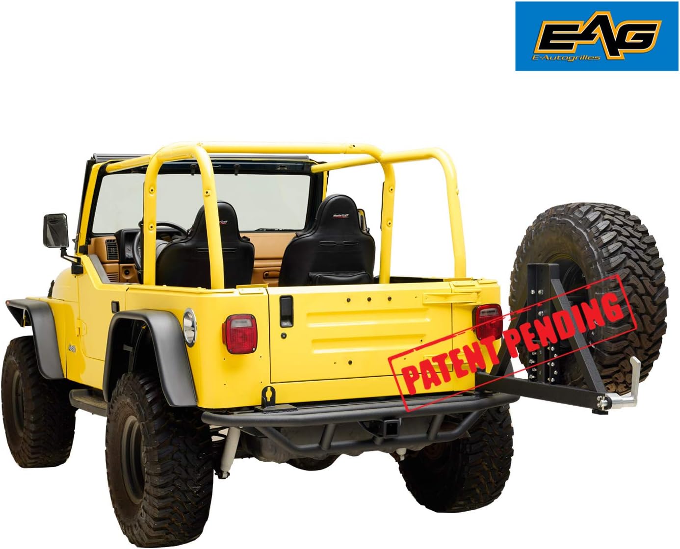 EAG Tubular Rear Bumper with Tire Carrier Black Fit for 87-06 Wrangler TJ YJ