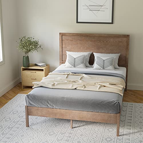 BizChair Solid Wood Platform Bed with Wooden Slats and Headboard, No Box Spring Needed, King Size, Dark Brown