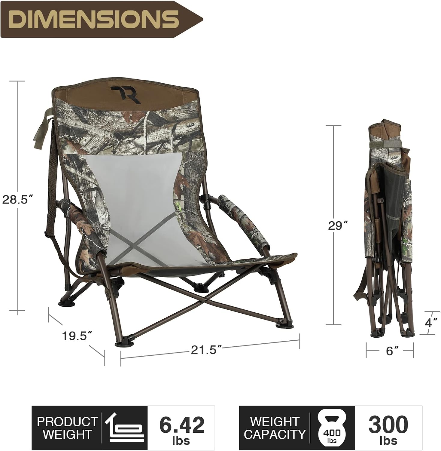 TR Low-Profile Hunting Chair Portable,Folding Camping Chairs Turkey Low Seat with Carry Bag,CAMO