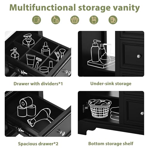 30" Modern Bathroom Vanity with Sink Combo Set, Solid Wood Frame Bathroom Storage Cabinet with 3 Drawers and a Soft Closing Door, Green