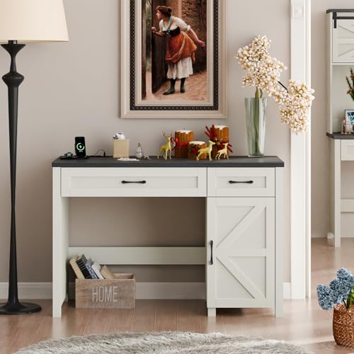 Farmhouse 47" Executive Desk, Computer Desk with Drawers and Storage Cabinet, Workstation Computer Desk for Study and Home Office