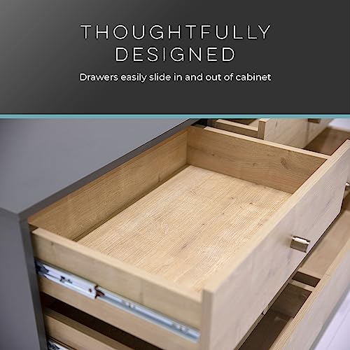 Raveena MAX Chest | Buffet Cabinet with Storage | Sideboard Cabinet | Multifunctional Buffets & Sideboards | Credenza with Six Sliding Drawers | Media Console Table with Storage (Oak, Dark Gray)