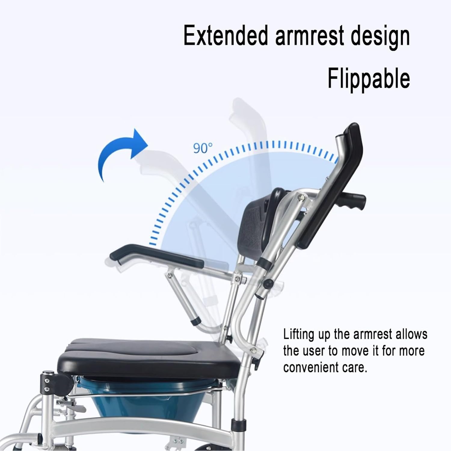4 in 1 Shower Wheelchair, Portable Shower Chair with Wheels, Bedside Commode Chair, Waterproof Shower Commode Chair for Elderly