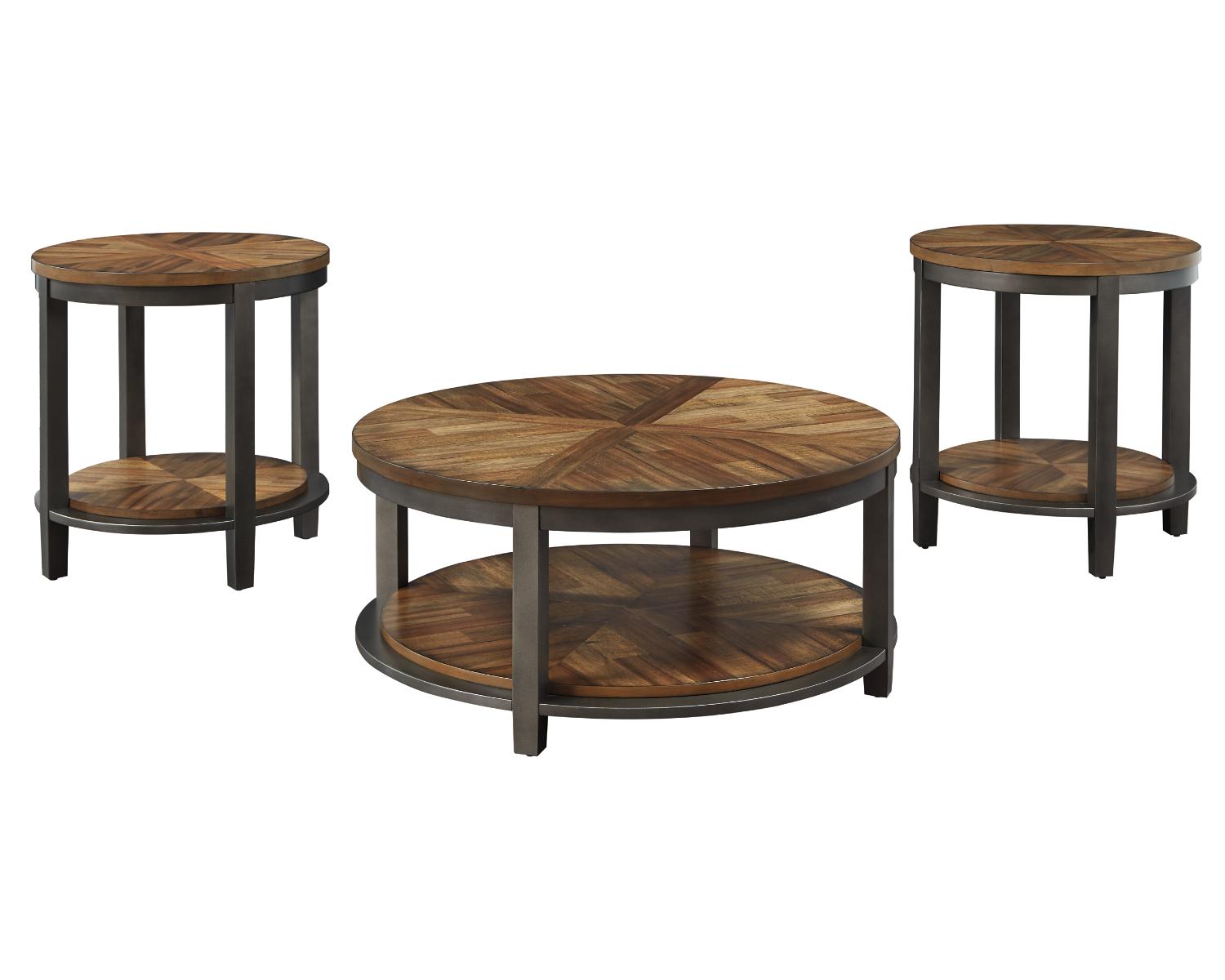 Signature Design by Ashley Casual Roybeck Table (Set of 3)  Light Brown/Bronze