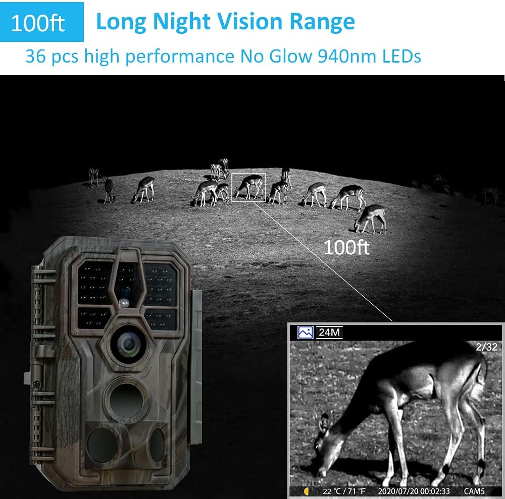 GardePro E5S Trail Camera 32MP 1296P Game Camera with 100ft Night Vision Ultra Fast 0.1S Motion Activated Waterproof, Camo
