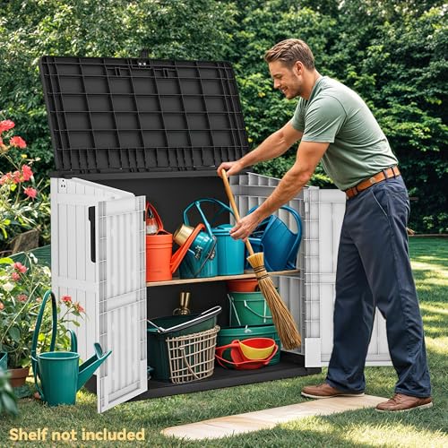 DWVO Outdoor Weather-Resistant Horizontal Storage Shed, 35 Cu Ft Capacity, Lockable and Waterproof, Suitable for Storing Garden Tools, Light Gray
