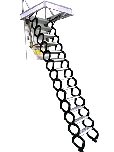 TECHTONGDA Attic Ceiling Pull Down Ladder Extension Folding Stairs Retractable Attic Folding Ladder with 28 x 35 Inch Opening Size and 9.8 feet Height for Ceiling