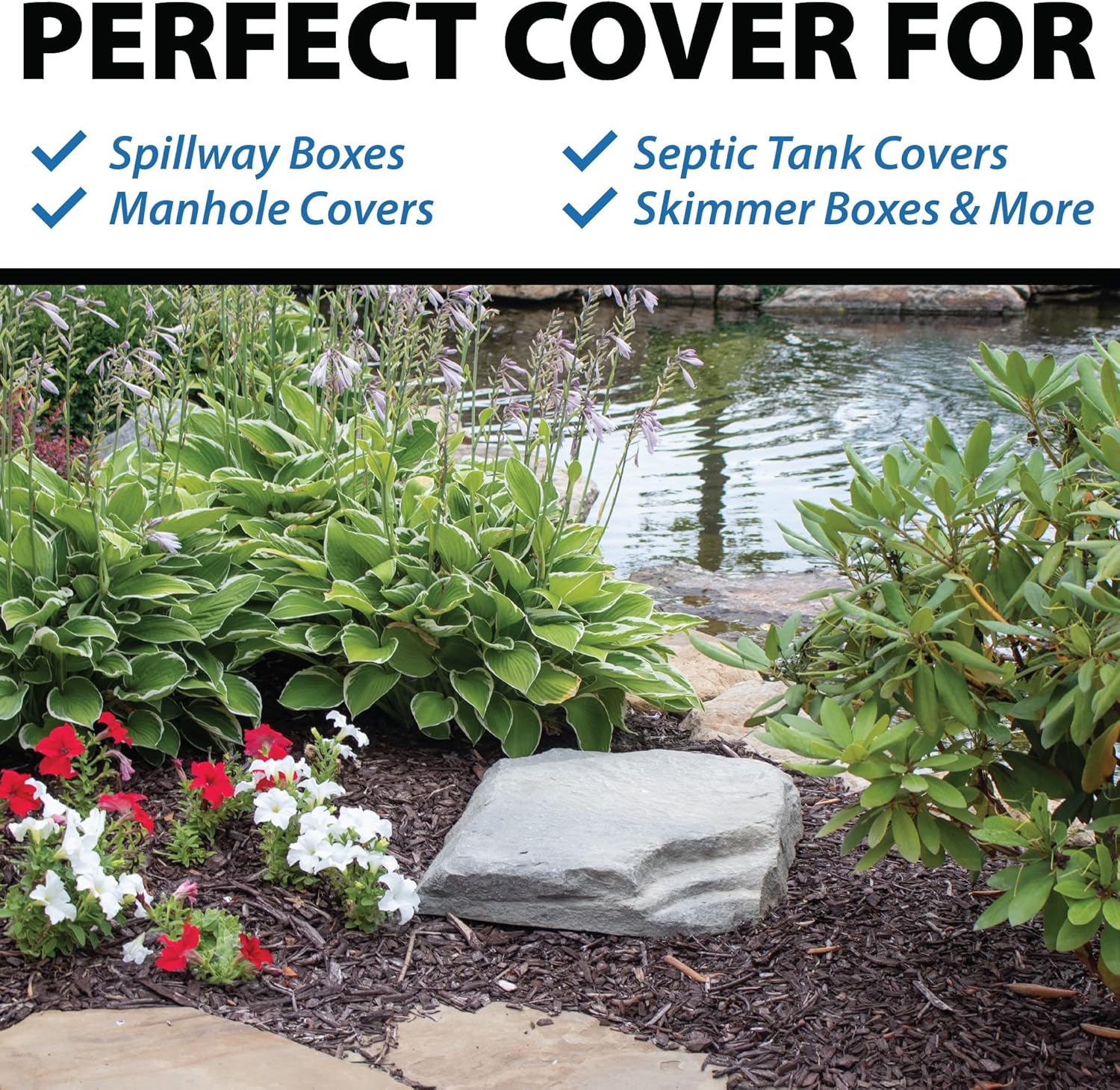 Airmax CrystalClear TrueRock Outdoor Faux Flat Rock Cover, Artificial Landscape Enclosure, Fake Decorative Landscaping Fiberglass Protection Lid, Realistic Natural Texture, Grey Stone, Small Size