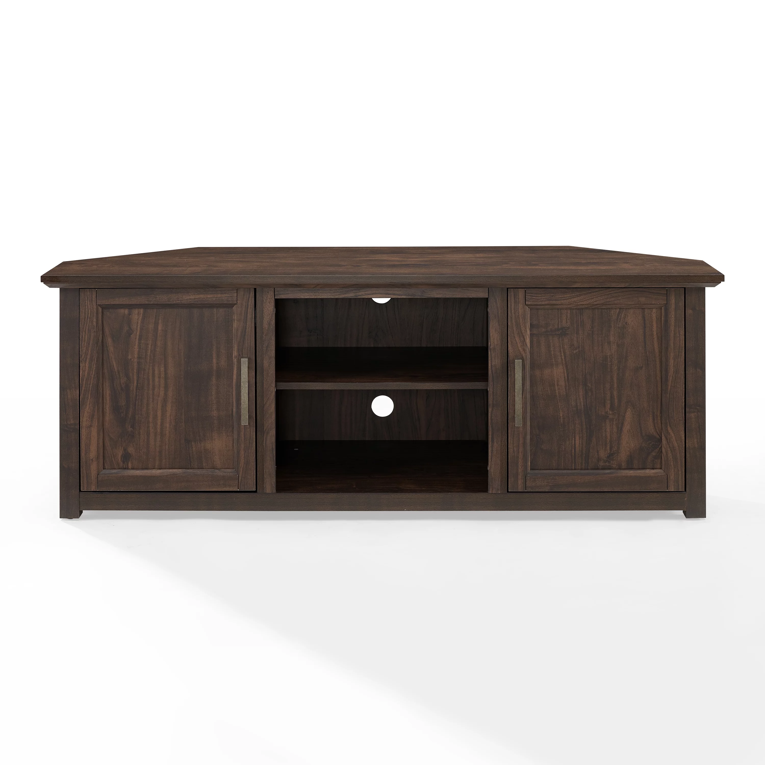 Crosley Furniture Camden 58"Rustic Wood Corner TV Stand in Dark Walnut
